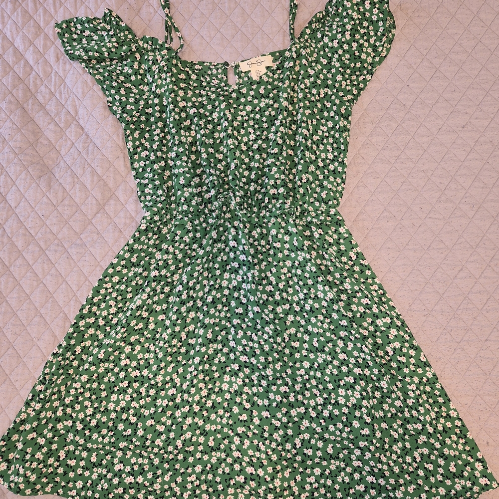 Jessica Simpson Green Floral Tie-Shoulder Dress